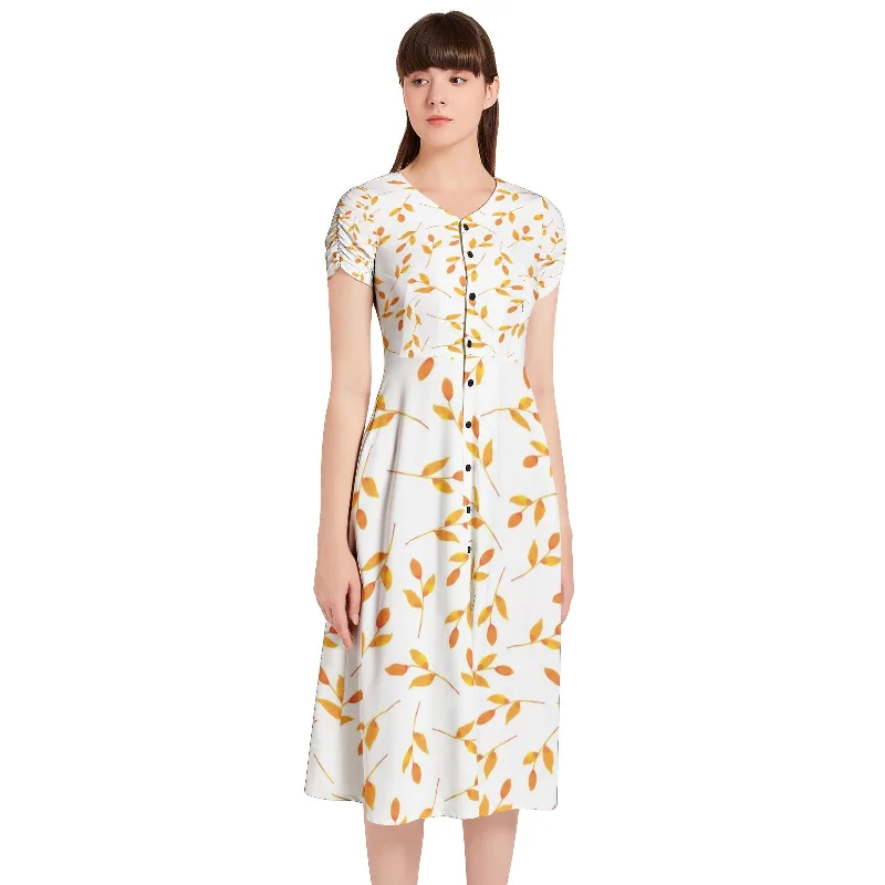 Year-End Sale Puff Sleeve Button Through Dress