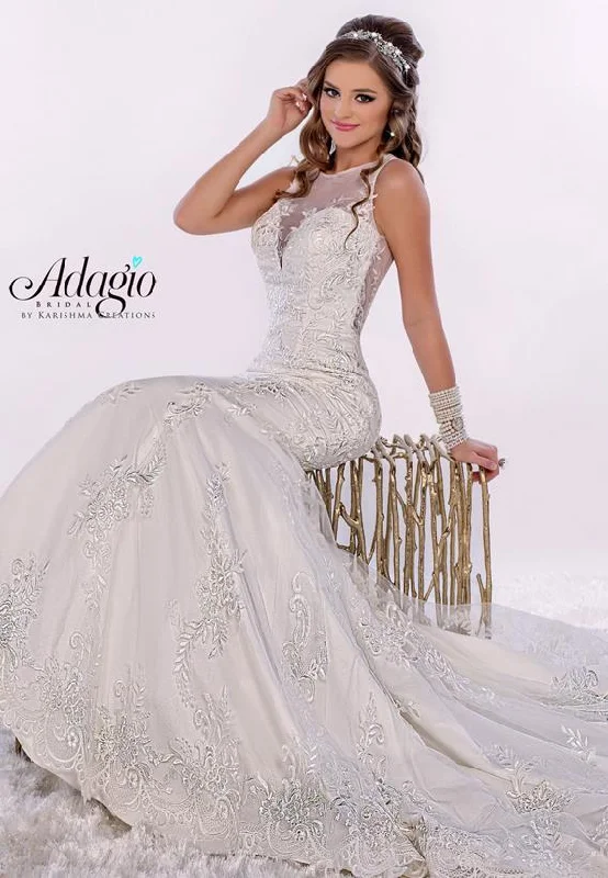 Midnight Madness Adagio Bridal W9274 size 4, 10 White Lace Sheer Mermaid Wedding Dress Illusion Back Midnight Madness Adagio Bridal W9274 size 4, 10 White Lace Sheer Mermaid Wedding Dress Illusion Back