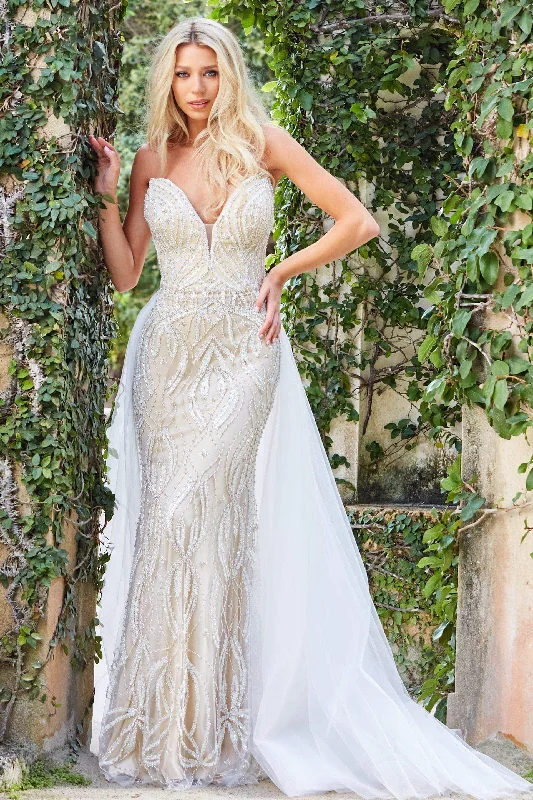 Limited Time Jovani Bridal JB06673 Long Fitted Embellished Peak Wedding Dress Overskirt Bridal Gown Limited Time Jovani Bridal JB06673 Long Fitted Embellished Peak Wedding Dress Overskirt Bridal Gown