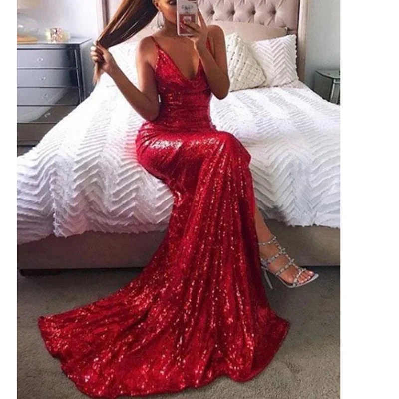 Savings Galore Bling Bling Sequin Prom Dress Red Evening Party Gown Slit Leg Spaghetti Straps vestido de festa Savings Galore Bling Bling Sequin Prom Dress Red Evening Party Gown Slit Leg Spaghetti Straps vestido de festa