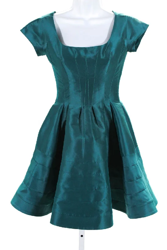 Super Bargain Zac Posen Womens Cap Sleeve Grosgrain Mini A Line Dress Turquoise