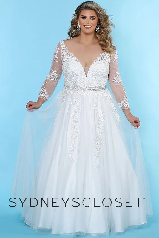 Extra Savings Sydney's Closet SC5234 Size 14 & 24 Wedding Dress V Neckline Long Sleeves Extra Savings Sydney's Closet SC5234 Size 14 & 24 Wedding Dress V Neckline Long Sleeves