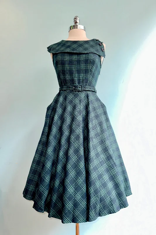 Deal Mania Green and Navy Plaid Dress by Voodoo Vixen