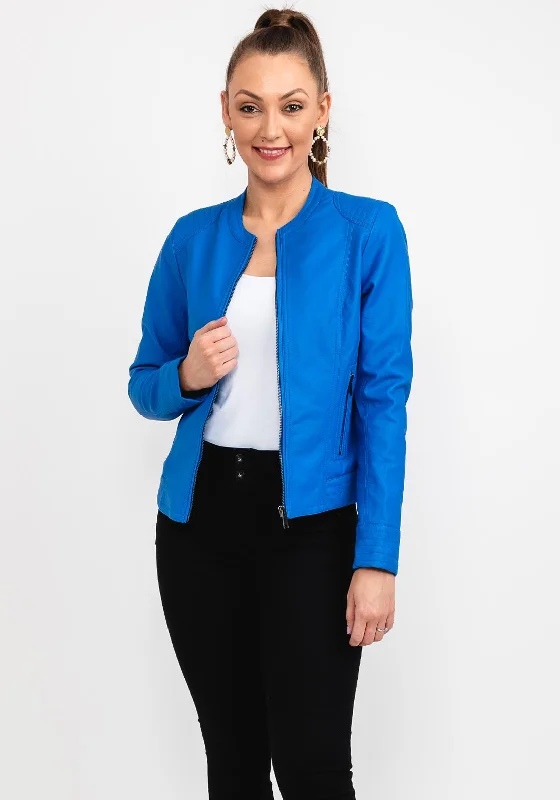 Bargain Prices b.young Acom Faux Leather Biker Jacket, Blue
