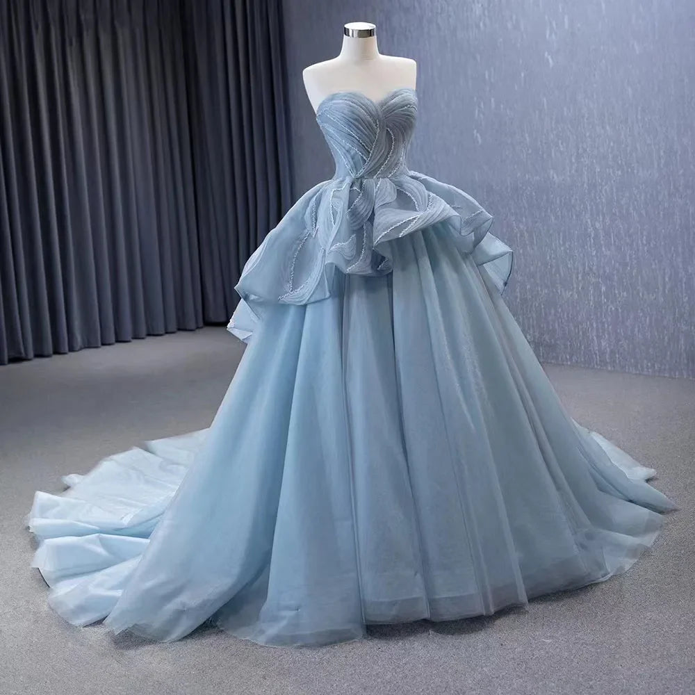 Reduced Prices Serene Hill High End Custom Made Gray Blue Strapless Lace Up Beaded Luxury Ball Gown Bride Gowns Wedding Dress HM231064 Reduced Prices Serene Hill High End Custom Made Gray Blue Strapless Lace Up Beaded Luxury Ball Gown Bride Gowns Wedding Dress HM231064