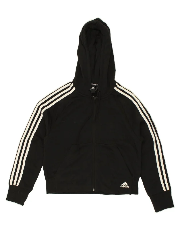 Stock Clearance ADIDAS Womens Zip Hoodie Sweater UK 8-10 Small Black Cotton