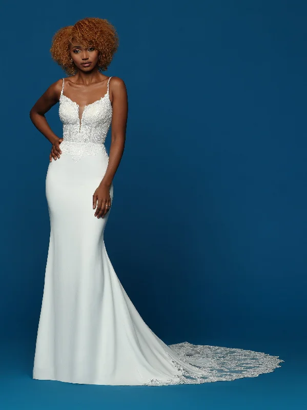 Reduced Prices Davinci Bridal 50631 Crepe Sheer lace Wedding Dress V Neck Train Fit & Flare Gown Reduced Prices Davinci Bridal 50631 Crepe Sheer lace Wedding Dress V Neck Train Fit & Flare Gown