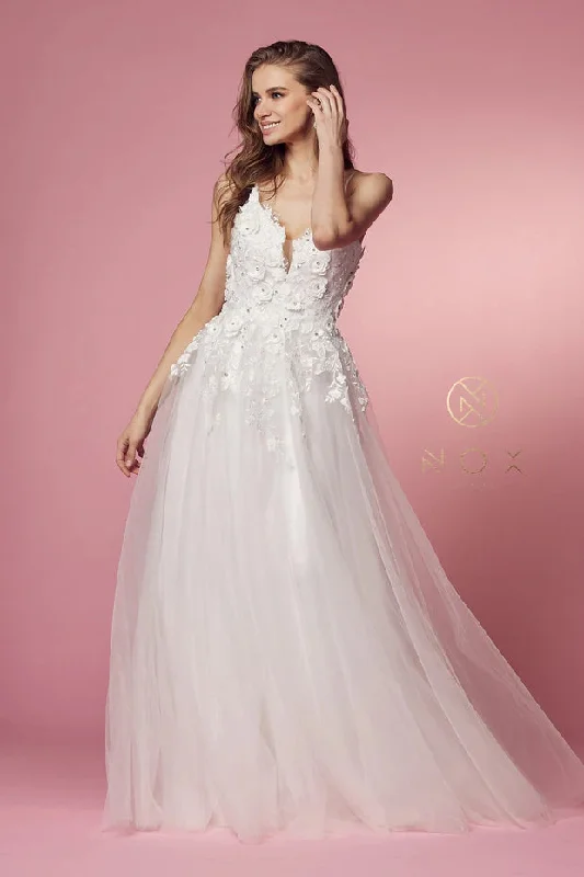 Exclusive Savings Nox Anabel R346 Size 10 A Line 3D Floral Lace Wedding Dress V Neck Bridal Gown Exclusive Savings Nox Anabel R346 Size 10 A Line 3D Floral Lace Wedding Dress V Neck Bridal Gown