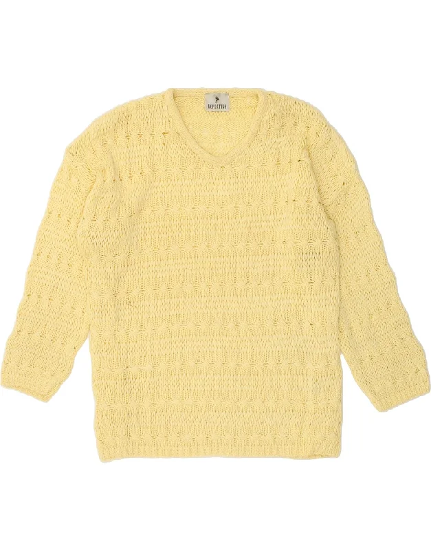Price Blitz VINTAGE Womens V-Neck Jumper Sweater UK 18 XL Yellow Cotton