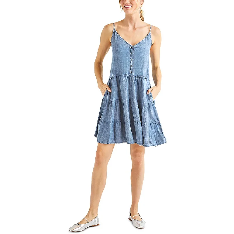 Don't Wait Womens Button V-Neck Slip Dress