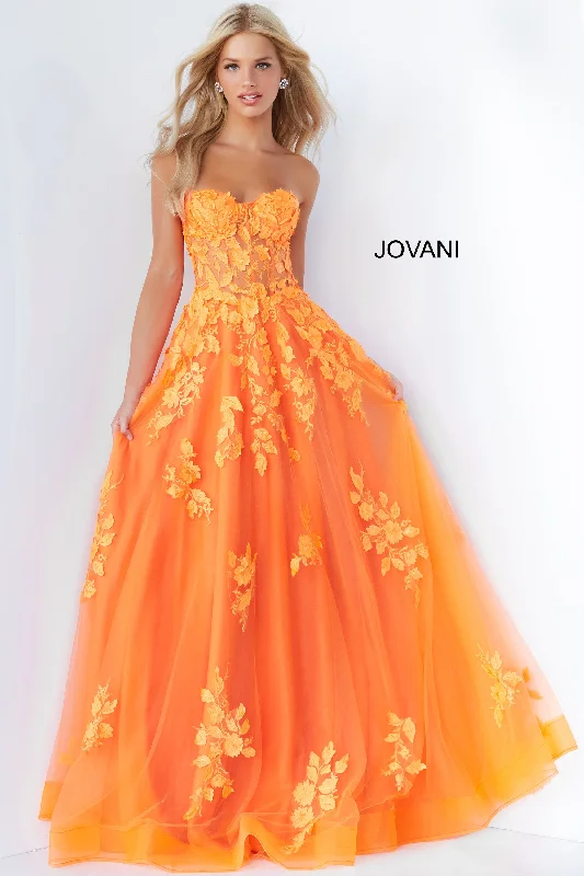 Special Discount Jovani 07901 Long Lace Prom Dress Sheer Floral A Line Dress