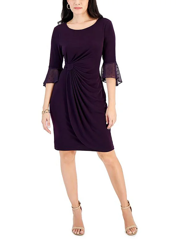 Limited Availability Petites Womens Bell Sleeve Midi Sheath Dress