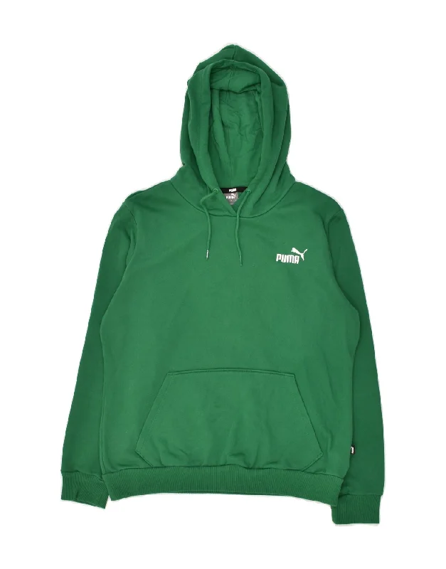 Online Only PUMA Womens Hoodie Jumper UK 14 Medium Green Cotton