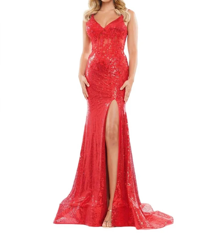 Can't Miss High Slit Mermaid Gown In Red