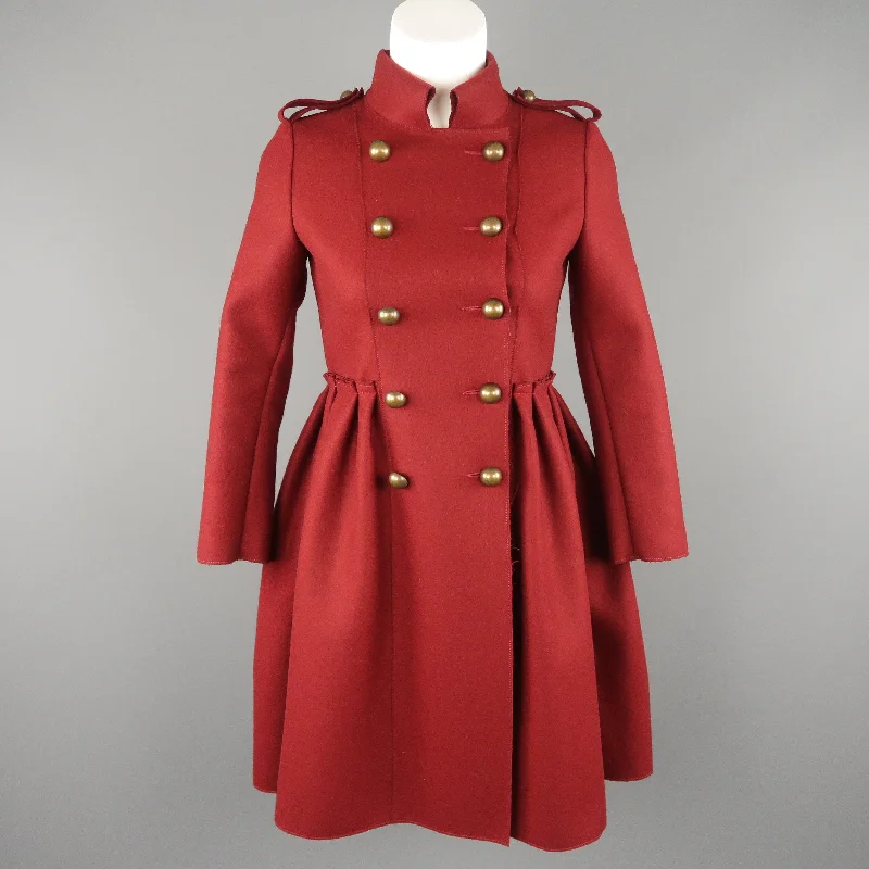 Huge Discounts LANVIN Petite Burgundy Wool Blend Double Breasted Military Skirt Coat