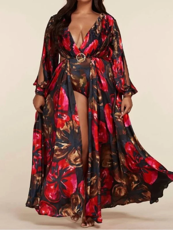 Exclusive Savings Floral Resortwear Maxi Dress In Red/black Floral