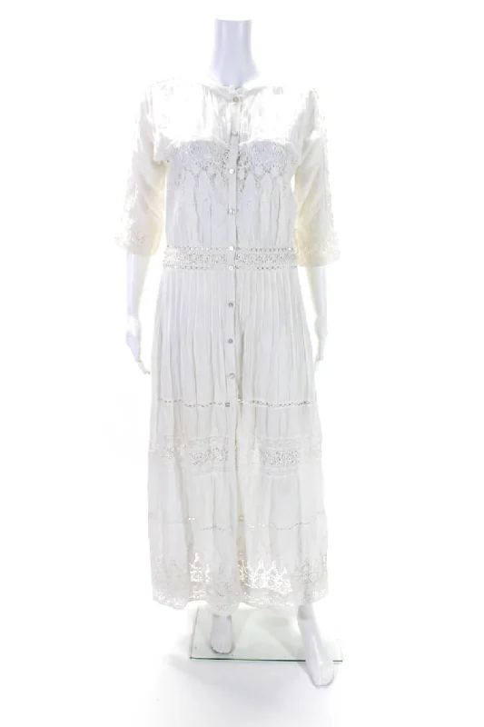 Blowout Deals Love Shack Fancy Womens Crochet Button Down Dress White Cotton