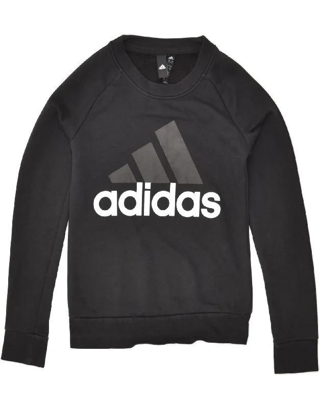 Seasonal Sale ADIDAS Womens Graphic Sweatshirt Jumper UK 4/6 XS Black Cotton