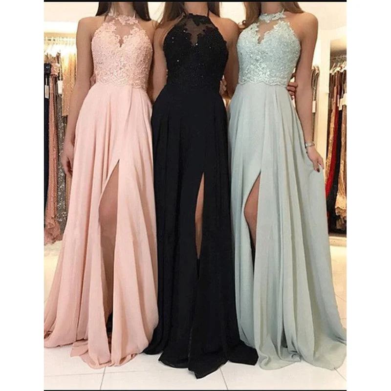 Last Chance Chic Halter Lace Appliques Long Prom Dress with Slits Formal Party Evening Dresses Special Occasion Gown Last Chance Chic Halter Lace Appliques Long Prom Dress with Slits Formal Party Evening Dresses Special Occasion Gown