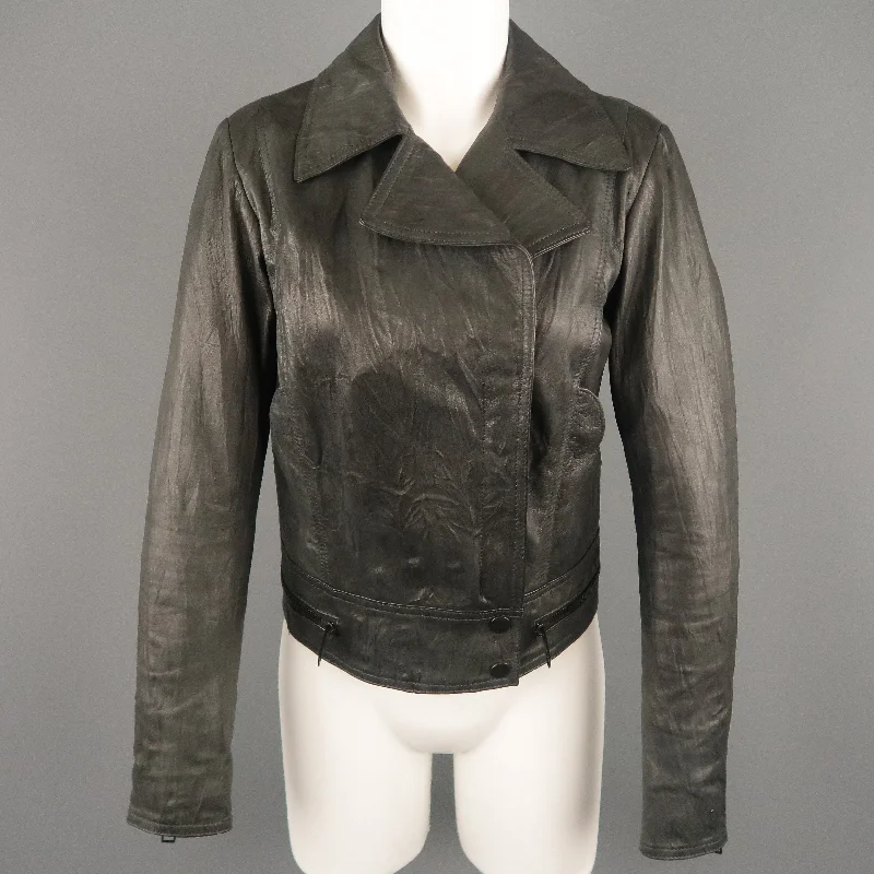 Mega Sale SUPERFINE Size L Grey Textured Leather Biker Jacket