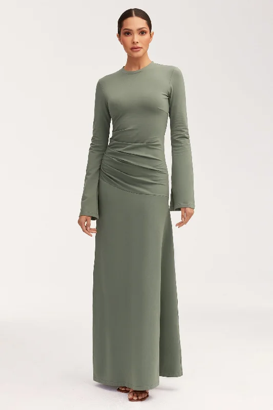Price Slash Natalie Rouched Jersey Maxi Dress - Dark Forest