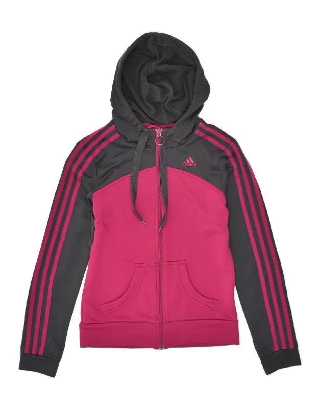 Discount Days ADIDAS Womens Zip Hoodie Sweater UK 8 Small Pink Colourblock Polyester