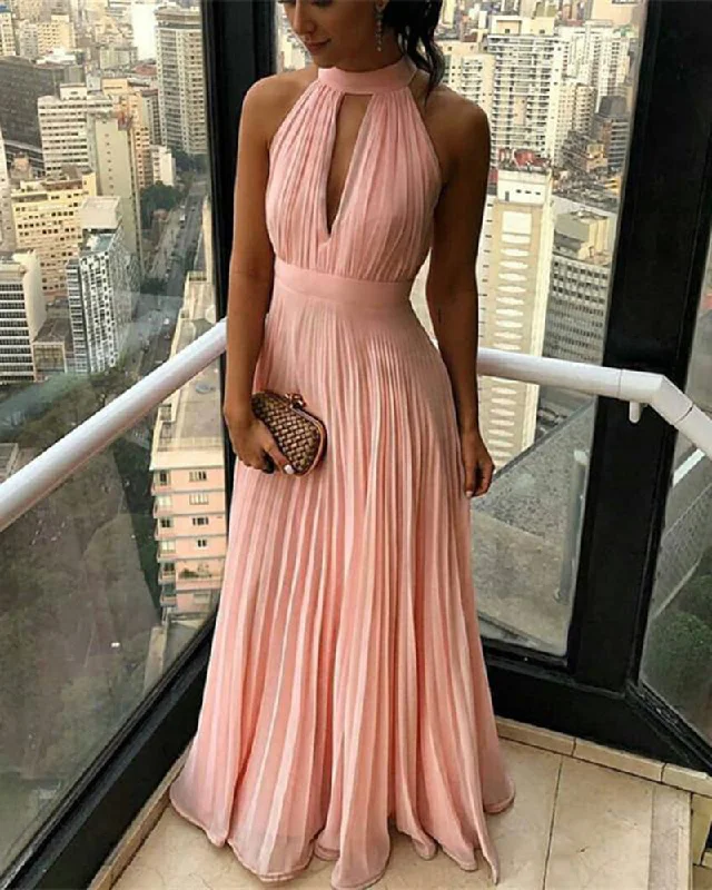 Lowest Price Pleated Halter Coral Pink Long Party Dress Women Formal Evening Gowns 2019 PL541 Lowest Price Pleated Halter Coral Pink Long Party Dress Women Formal Evening Gowns 2019 PL541