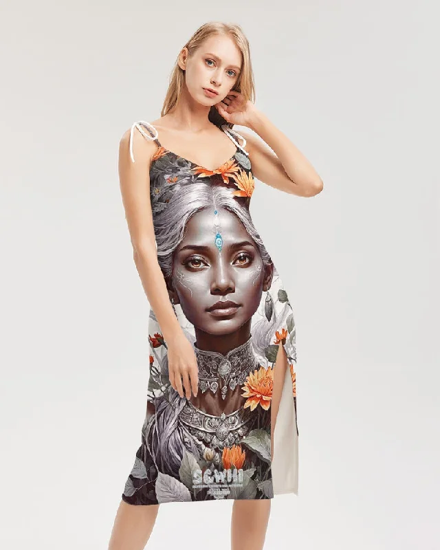Fantastic Deals Blossom Indian Grey sister Women's All-Over Print Tie Strap Split Dress Fantastic Deals Blossom Indian Grey sister Women's All-Over Print Tie Strap Split Dress