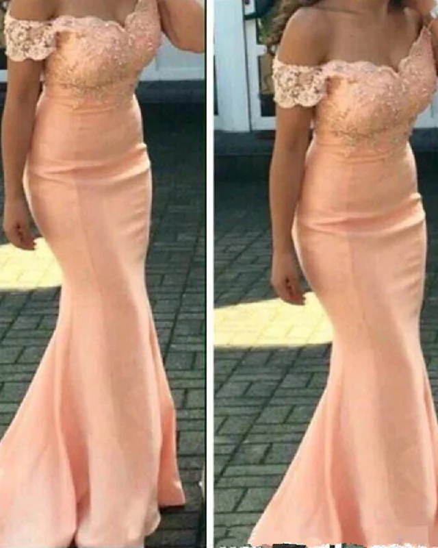 Discount Mania Bridesmaid Dresses For Weddings Peach Off Shoulder Cap Sleeves Lace Appliques Mermaid Floor Length Plus Size Formal Maid of Honor Gowns PL09261 Discount Mania Bridesmaid Dresses For Weddings Peach Off Shoulder Cap Sleeves Lace Appliques Mermaid Floor Length Plus Size Formal Maid of Honor Gowns PL09261