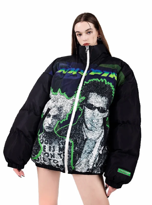 Limited Stock PINKSPINK Punk Icon Puffer Jacket - Black/Green/Blue
