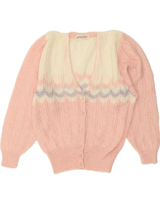 Don't Wait VINTAGE Womens Cardigan Sweater UK 14 Large Pink Colourblock