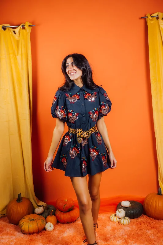 Final Clearance Navy Beaded Turkey All Over Cotton Dress