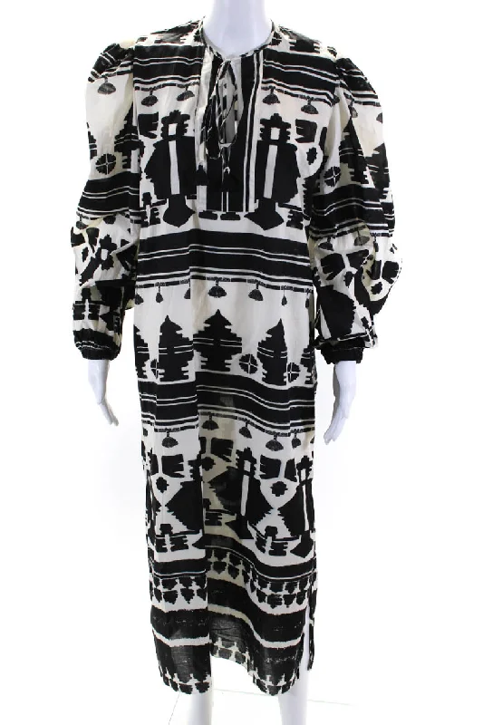 Daily Deals Johanna Ortiz Womens Black White Printed Cotton Long Sleeve Maxi Dress