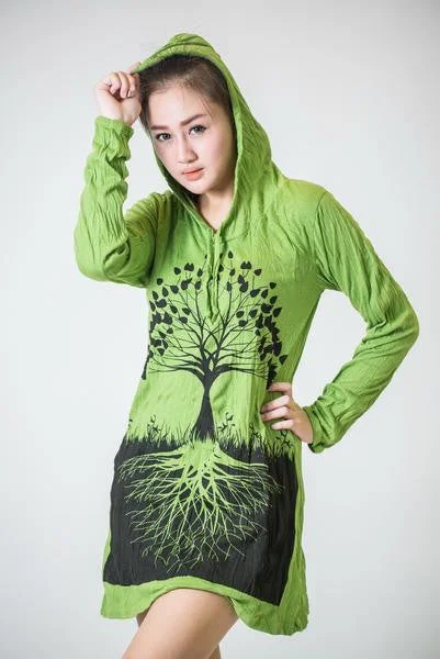 Price Drop Sure Design Women's Tree Of Life Hoodie Dress Lime