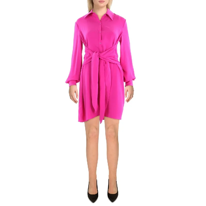 Buy Now Womens Knot-Front Mini Shirtdress
