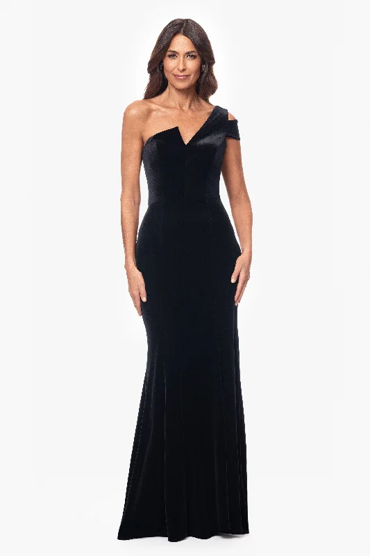 Act Fast "Ella" Long Velvet One Shoulder Dress