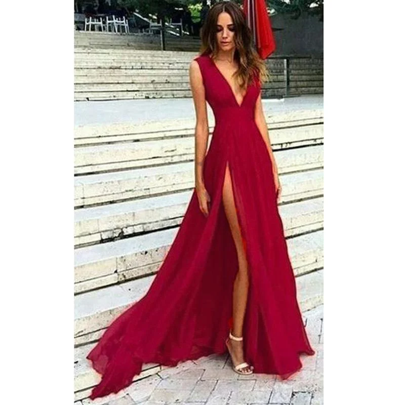 Closeout Gorgeous Red Dresses Prom Long Gown Sexy Split Deep V neck Evening Party Gown 2020 Closeout Gorgeous Red Dresses Prom Long Gown Sexy Split Deep V neck Evening Party Gown 2020