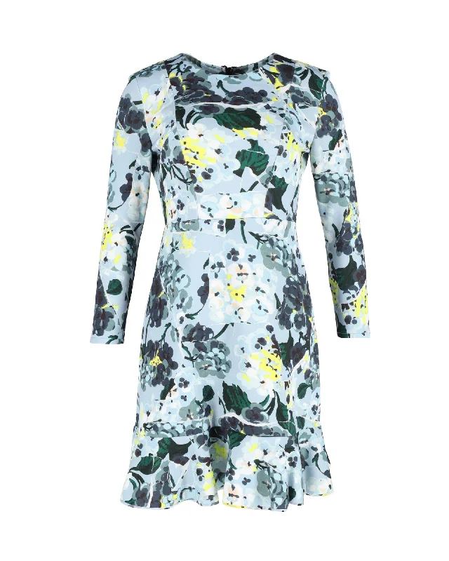Deal Dash Erdem Judy Floral-Print Mini Dress in Blue Polyester