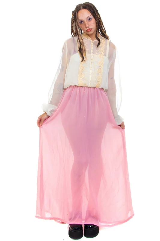 Grand Opening Sale Vintage 70's Union Made Floral Lace Maxi Dress - S/M