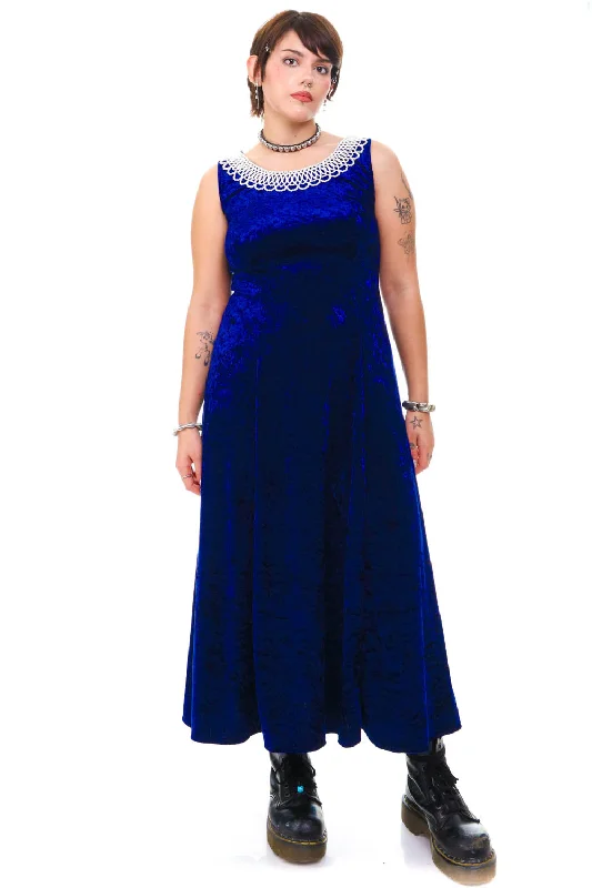 Unmissable Offer Vintage 90's Blue Velvet Tank Dress - M/L