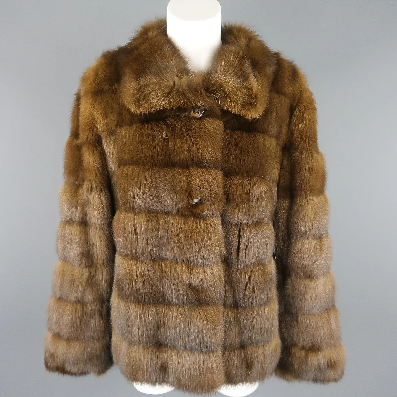 Clearance Sale ALTIOLI Size L Brown Sable Fur Collared Jacket