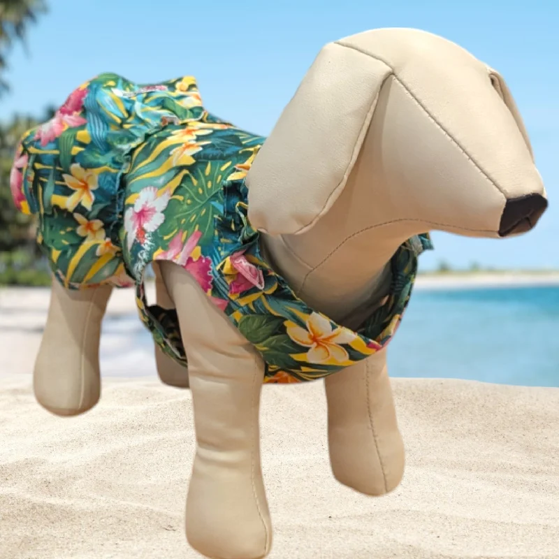 Savings Bonanza Sunshine Paws: Yellow Hawaiian Flower Print Dog Dress