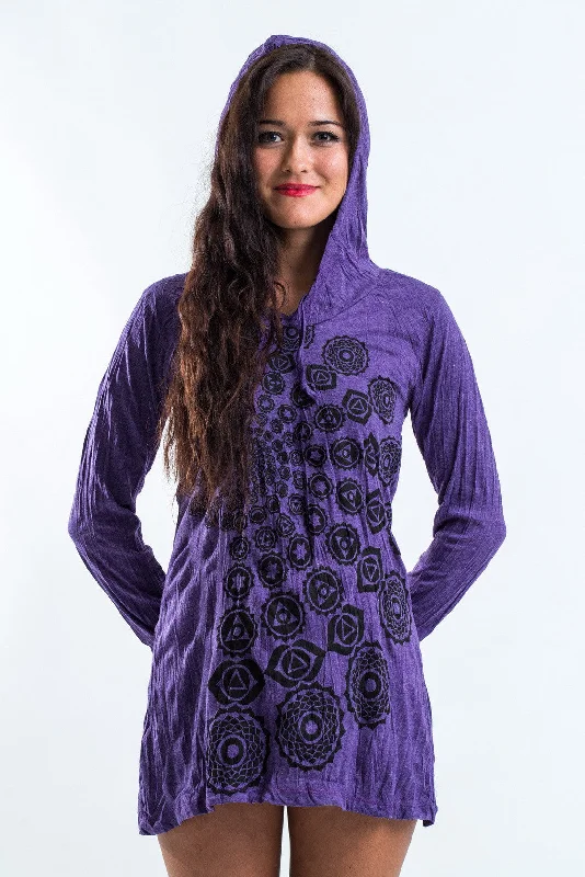 Super Deal Sure Design Women's Chakra Fractal Hoodie Dress Purple