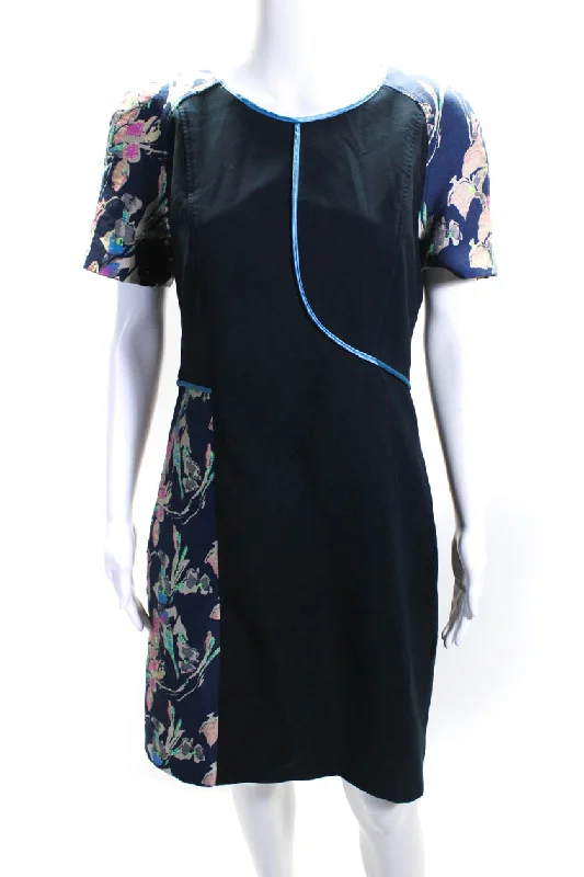 Price Break Jason Wu Womens Floral Print Short Sleeve Knee Length Shift Dress Blue