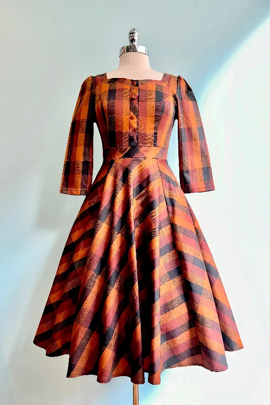 Mega Sale Autumn Rust Plaid Caitlin Dress by Hearts & Roses London