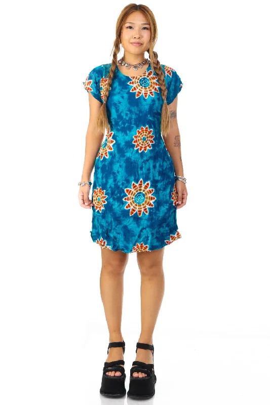 Mega Sale Vintage Y2K Tie-Dye Floral Short-Sleeve Dress - OSFM