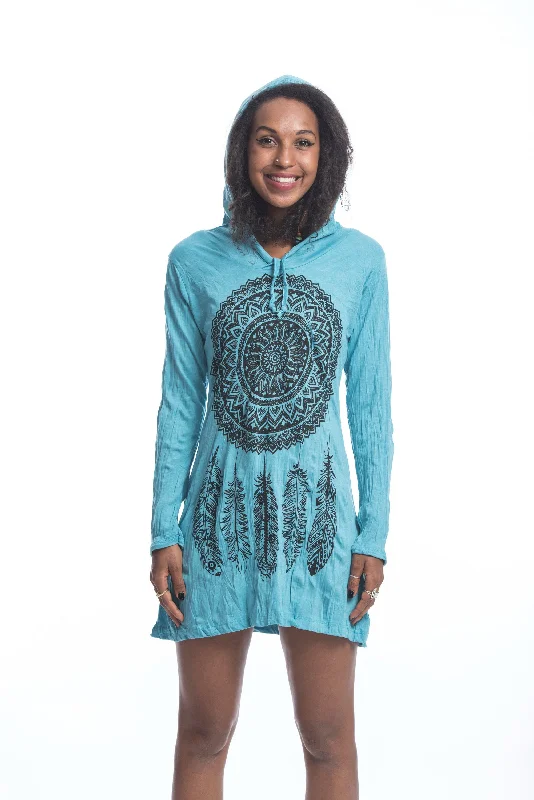 Online Only Sure Design Women's Dreamcatcher Hoodie Dress Turquoise