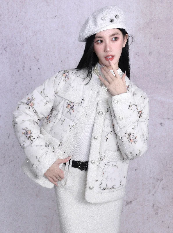 Discount Deals Vintage Floral Quilted Puffer Jacket - Romantic Spring Outerwear
