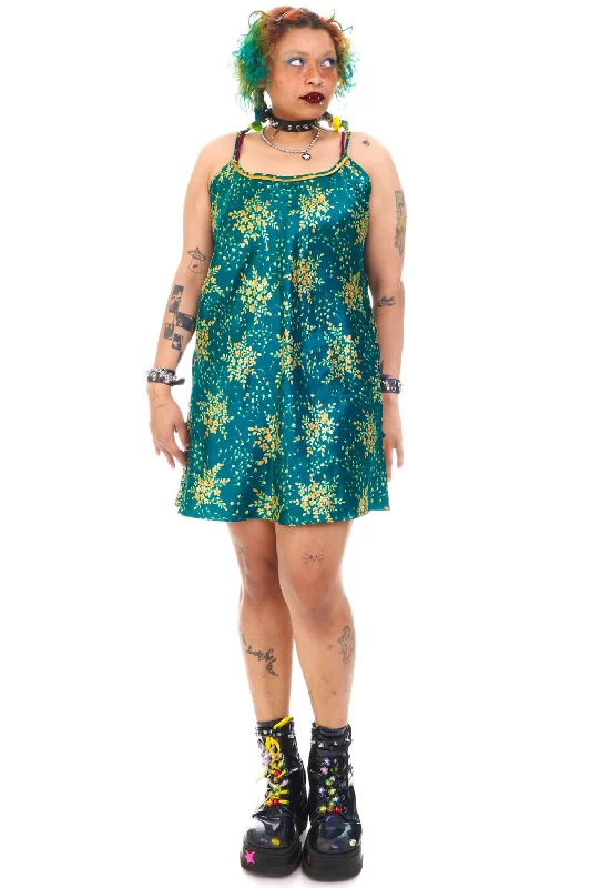 Don't Wait Vintage Y2K Delicate Flower Green Slip Dress - L/XL