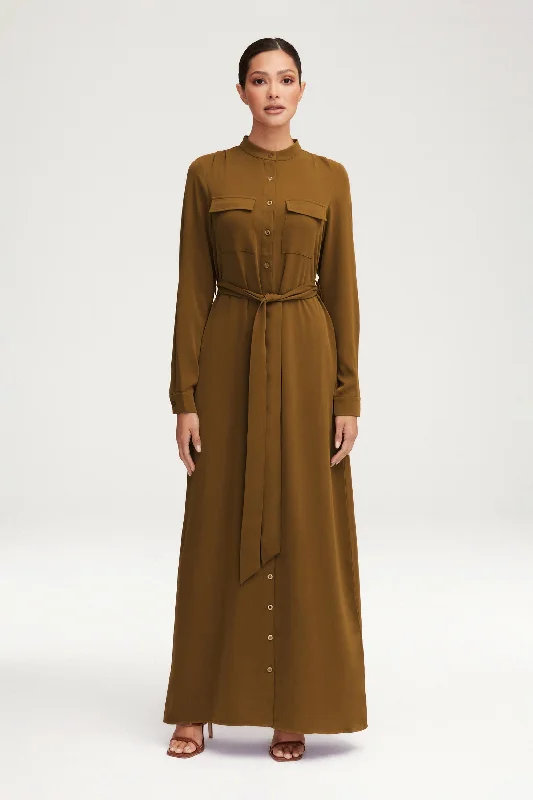 Limited Stock Olivia Button Down Utility Maxi Dress - Khaki Green